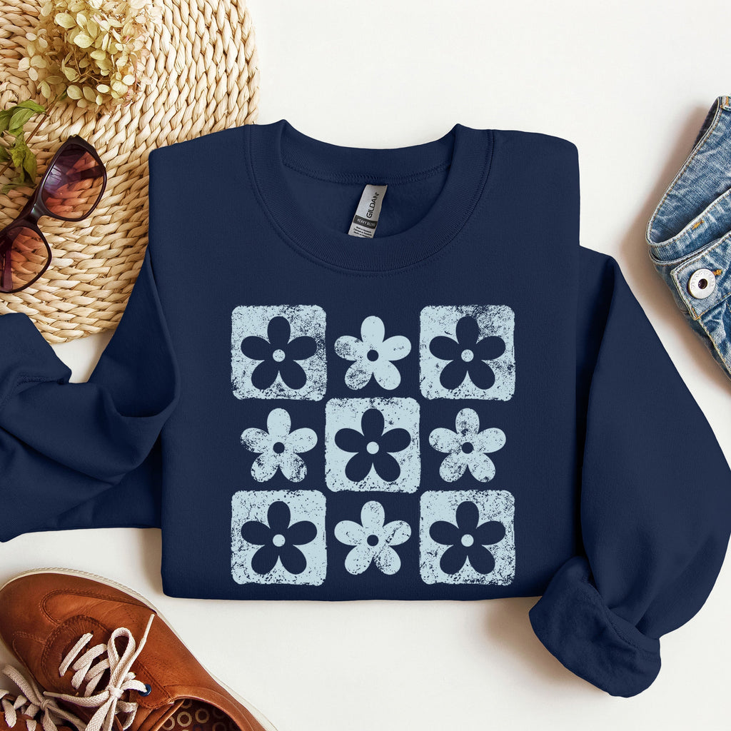 Retro Checkered Flowers Sweatshirt